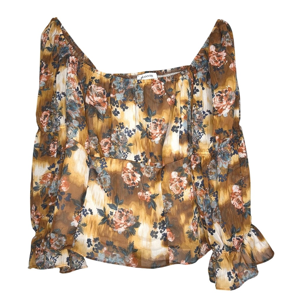 Brannan Peasant Blouse-Large floral 3/4 sleeve, lined, smocked back stretchy NEW